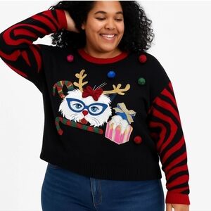 33 Degrees Womens Ugly Christmas Sweater Reindeer Glasses Candy Cane Gift XXL